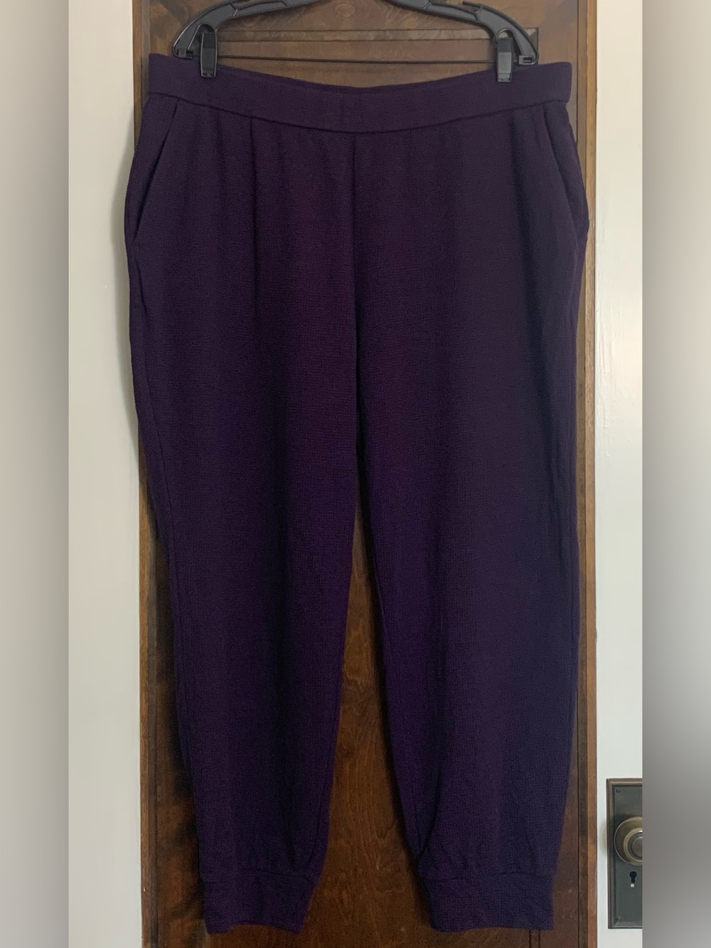 Eileen Fisher Waffle Cotton Blend Doubleknit Jogger Pant Aubergine 1X Excellent - Picture 2 of 5